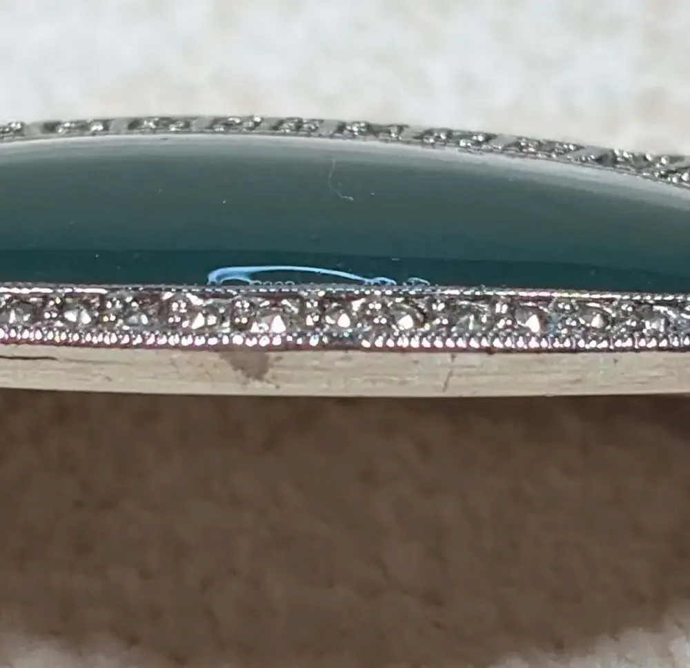Art Deco Style Sterling Silver Marcasite Green Agate Red Carnelian Oval Brooch
